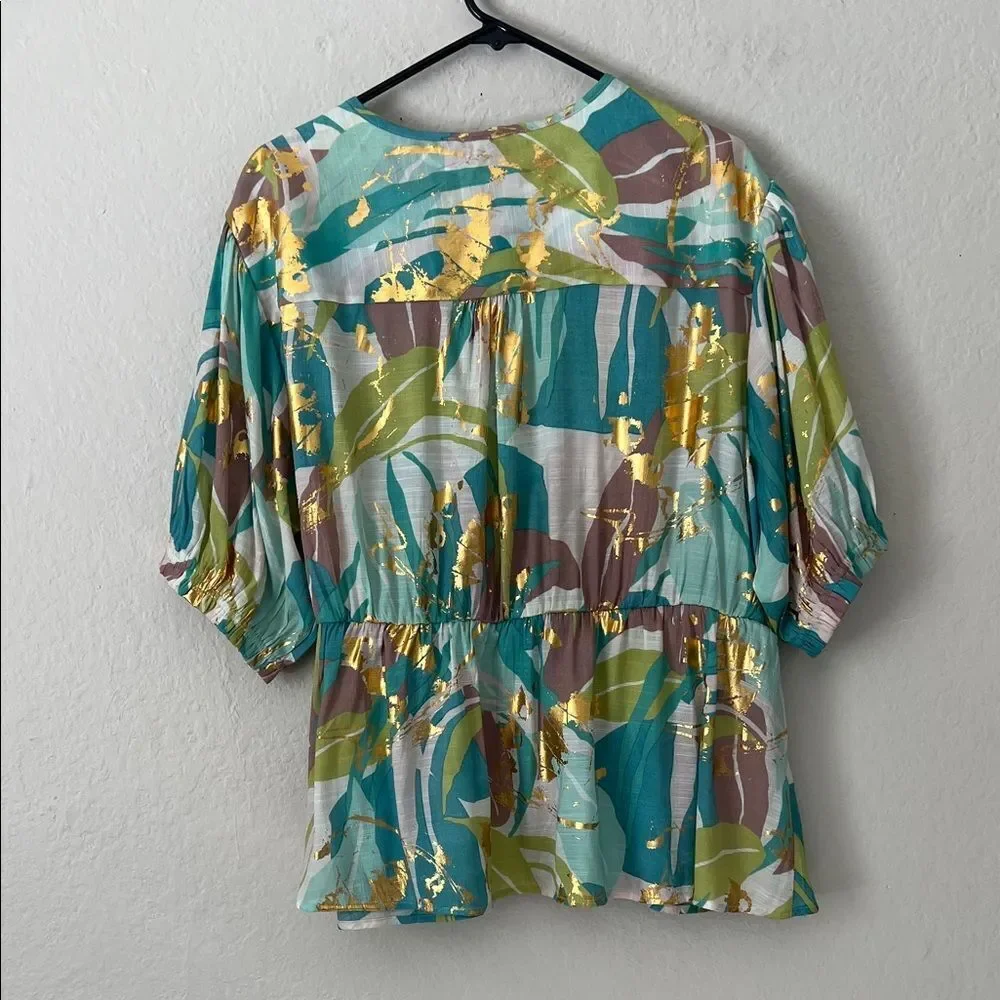 Like New! Harve Bernard Elegant Multicolor Faux Wrap Tie Front Blouse in 2X